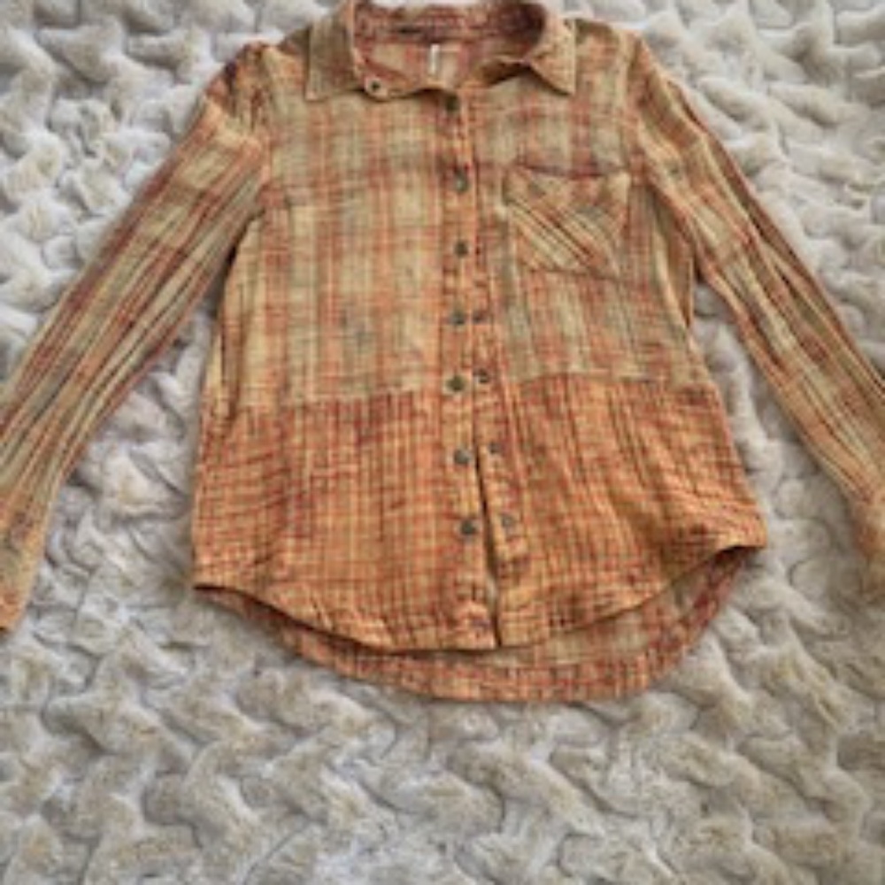 Free People, Orange Plaid button up shirt, size Medium